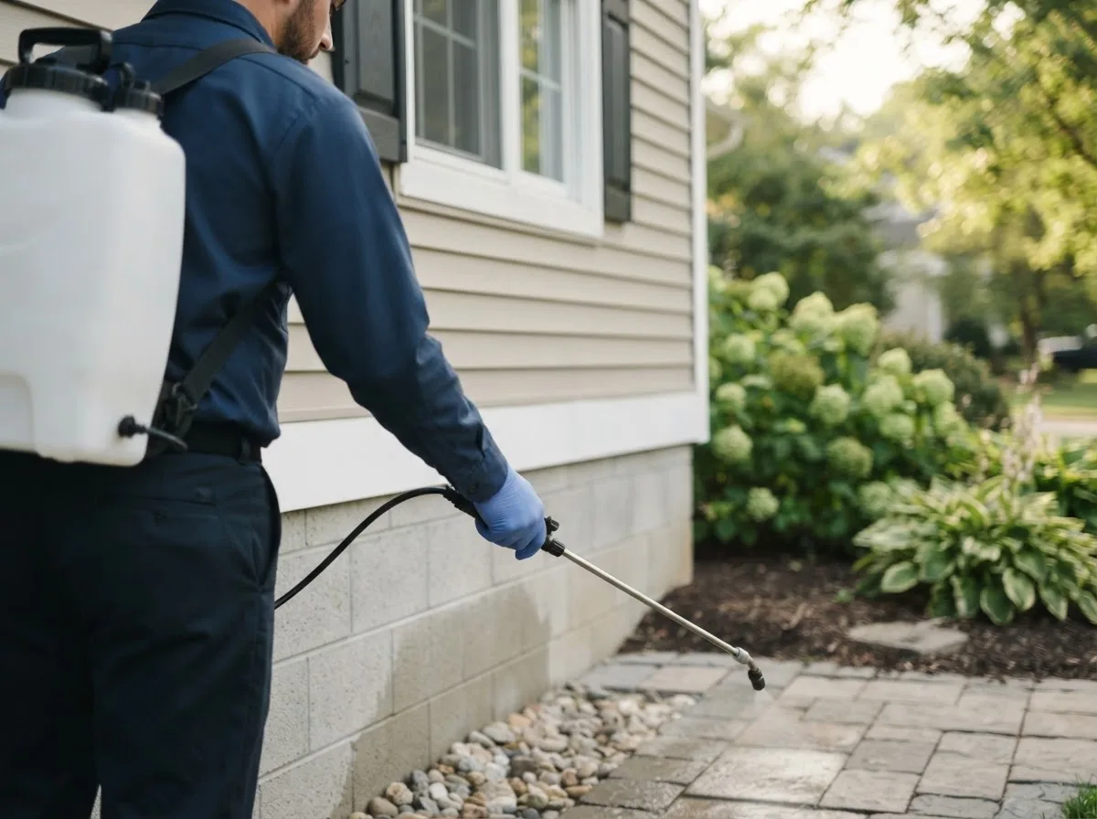 Pest control technician inspecting a home in Genoa, OH